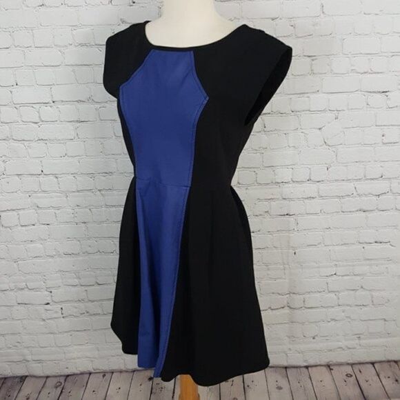 PLENTY BY TRACY REESE Dress Ottoman Leather Knit sz 8 Blue Black - Picture 2 of 6